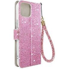 Avizar Funda para iPhone 15 Plus Glitter Disco Cartera Portavideos Rosa rosa