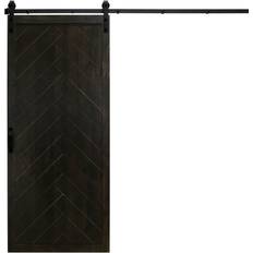 Dogberry Collections 42 84 Herringbone Midnight Black Alder Wood Interior Barn Door Slab with Sliding Door Hardware Kit S 9000-N (x)