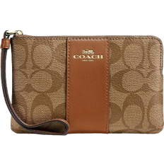 Coach Corner Zip Wristlet In Signature Canvas - Gold/Khaki Saddle