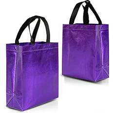 Purple Gift Bags Nush Nush 12 Purple Gift Bags Set, Non-woven Reusable Shiny Purple Small Gift Bags With Glossy Finish Ideal As Birthday Bag, Favor Bags, Goodie bags for Wedding, Party, Christmas -8x4x10 Small- Medium Size