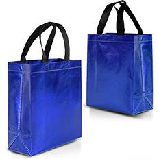 Blue Gift Bags Nush Nush 12 Blue Gift Bags Set, Non-woven Reusable Shiny Small Gift Bags With Glossy Finish Ideal As Birthday Bag, Favor Bags, Goodie bags for Wedding, Birthday Party, Christmas -8x4x10 Small- Medium Size