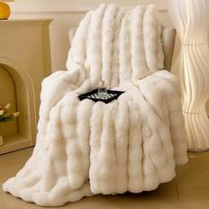 Shein 1pc Polyester Winter Style Rabbit Fur Long Filt Beige