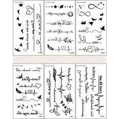 Kroppsmakeup Shein 6pcs Small Black Heartbeat, Love, Feather & Bird Pattern Temporary Tattoo Stickers For Wrist, Body Black Friday