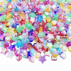 Hobbymaterial Shein 400 PCS Acrylic Beads Heart Star Shape Beads Clear Acrylic AB Colors Bead Assortments Colorful Flat Bead-In-Bead Loose Beads Spacer For DIY Necklace B