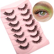 Shein 7pairs Natural Crossed Sparse Eyelashes 7-15mm With Transparent Stems For Party And Festival Makeup