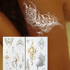 Gold Body Makeup Shein 2 Gold Silver Flash Tattoo Sticker Sun Butterfly Moon Feather Temporary Tattoo Sticker