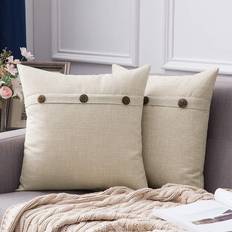 Boligtekstiler Shein Decorative Vintage Linen Like Pillowcase With Three Buttons Beige