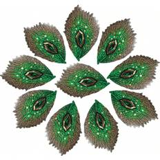 Shein 10pcs Sew-On Peacock Feathers Shaped Embroidered Patch With Sequins