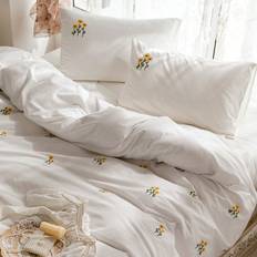 Hemtextil Shein 3pcs/set Sunflower Embroidered Cover Set1 Påslakan Vit