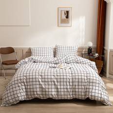 Shein Black And White Grid Bedding Set 3 Pieces Duvet Cover White