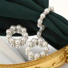 White Napkin Rings Shein 6pcs Exquisite Pearl & Rings Servettring 6st