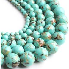 Hobbymaterial Shein Natural Turquoises Howlite Stone Sediment Jaspers Round Loose DIY Beads for Jewelry Making Bracelets 15''