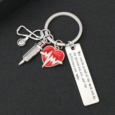 Plånböcker & Nyckelhållare Shein 1pc Stainless Steel Keychain Nurse/Doctor/Coworker Gift With Ekg Heartbeat And Thank You Charm