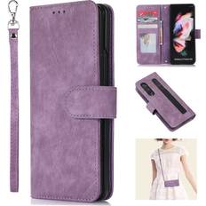 Wallet Cases SFFINE SFFINE Wallet Case for Samsung Galaxy Z Fold 4 2022 with S Pen Holder,Magnetic PU Leather Flip Folio Stand Card Slot with Hand Strap and Cross Body Strap Case Cover for Galaxy Z Fold 4 Purple