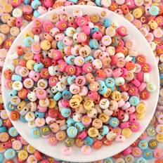 Hobbymaterial Shein 1000pcs Acrylic Letter Beads Round Letter Beads Colorful Acrylic with Golden Letter Alphabet for Jewelry Making Alphabet Beads