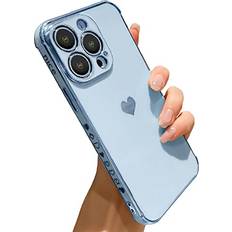 MTBacon Compatible with iPhone 13 Pro Max Case Luxury Plating Love Heart Electroplated Edge Cute Side Small Love Pattern Soft TPU Shockproof Camera Protective Case for iPhone 13 Pro Max Sierra Blue