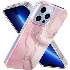 Mobile Phone Cases Jasilon [Anti-Yellowing]Magnetic Clear Case for iPhone 13 Pro Max Case 6.7[Compatible with MagSafe Charger&Battery][Drop Protection][Shock-Absorbing Corners]Protective Case Bumper Cover MarblePink