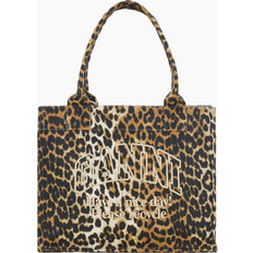 Multicoloured Totes & Shopping Bags Ganni Leopard Large Canvas Tote Bag Recycled Cotton Women's One size