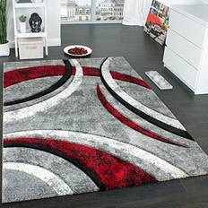 Paco Home Tapis Moderne Design - Gris Noir Rouge Crème 160 x 230 cm Motif Ligné Moucheté Polypropylène Beige