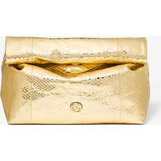 Michael Kors Pochettes Michael Kors MK Monogramme Medium Metallic Python Embossed Leather Lunch Box Clutch Gold NS