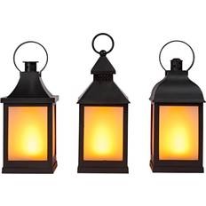 Lights4fun 3 Flame Effect Garden Black Lantern 25cm 3pcs