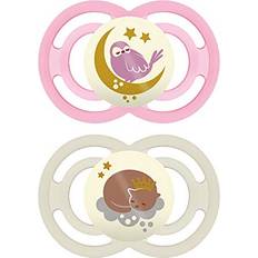 Mam MAM Perfect Night Baby Pacifier, Patented Nipple, Glows in the Dark, 2 Pack, 16 Months, Pink,2 Count Pack of 1