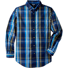 3XL Shirts KingSize Big & Tall Long Sleeve Wrinkle Free Sport Shirt - Midnight Navy Plaid