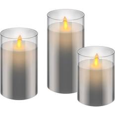 Glas Kerzenhalter, Kerzen & Duft Wentronic Moving Flame Grey LED-Licht 15cm 3Stk.