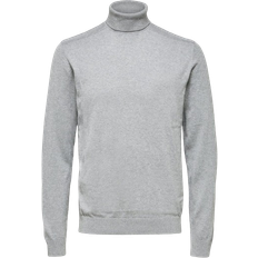 Herren - Slim-fit Pullover Selected Long Sleeve Roll Neck Sweater - Medium Grey Melange