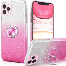 Mobile Phone Covers PeeTep iPhone 11 Pro Max Case, Slim Fit Glitter Sparkly Case with 360°Ring Holder Kickstand Magnetic Car Mount Shock-Absorbent Protective Durable Cover for iPhone 11 Pro Max 6.5" for Girls Women,Pink