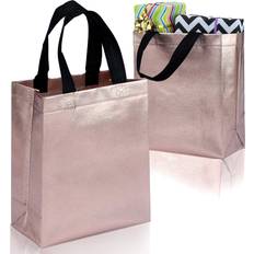 Rose Gold Wrapping Paper & Gift Wrapping Supplies Nush Nush 12 Rose Gold Gift Bags Set, Non-woven Reusable Shiny Small Pink Gift Bags With Glossy Finish Ideal As Birthday Bag, Favor Bags, Goodie bags for Wedding, Bachelorette Party 8x4x10 Small-Medium Size