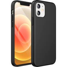 JeTech Silikon Skal för iPhone 12/12 Pro 6,1 Tums, Silky Soft Touch Skal med Hela Kroppen, Stötsäker Case med Mikrofiberfoder Svart