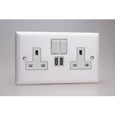 Varilight XY5U2SW.CW Urban Chalk White 2 Gang Double 13A Switched Plug Socket 2.1A USB