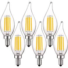 Light Bulbs Luxrite 60-Watt Equivalent CA11 Dimmable LED Light Bulbs Flame Tip Clear Glass Filament 2700K Warm White 6-Pack