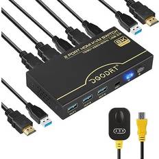 DGODRT 8K 60Hz HDMI 2.1 KVM Switch 4K 120Hz, 2 Prot KVM Switch with USB 3.0 for 2 computers sharing keyboard, mouse and a HD