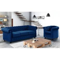 Bleu Canapés 3 Places Et Fauteuil Chesterfield Canapé