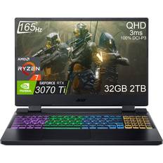 Laptops Acer Nitro 5 Gaming Laptop 15.6" QHD 165Hz (AMD 8-Core Ryzen 7 6800H (Beat i9-11900H ), NVIDIA GeForce RTX 3070 Ti 8GB, 32GB DDR5 RAM, 2TB PCle SSD) RGB Backlit, Webcam, WiFi 6E, Win 11 Home, Black