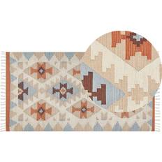 Cuero Alfombras Beliani Alfombra Kilim De Algodón Beige Azul Naranja 80 x 150 cm Geométrico Dilijan - Multicolor Multicolor cm