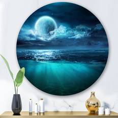 Design Art Romantic Moon Over Deep Blue Sea II Nautical Coastal Circle