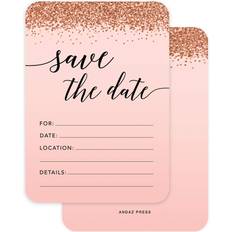 Rose Gold Cards & Invitations Andaz Press Andaz Press Blush Pink and Rose Gold Glitter Elegant Party Collection, 5x7-inch Invitations with Envelopes, Save The Date, 24-Pack, Double Sided Printing, Heavy Card Stock, Includes Envelopes