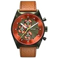 Detomaso D10 kronograf olive orange herrarmbandsur analog kvarts läderarmband brunt, OLIV