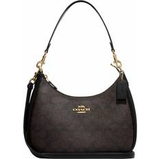 Coach Teri Hobo Bag In Signature Canvas - Gold/Brown Black