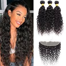 Hair Products Brazilian Virgin Water Wave Human Hair 3 Bundles with Frontal Wave