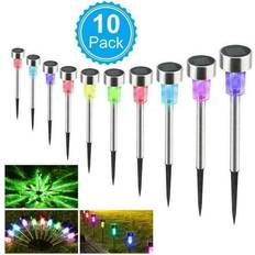 10 Pack Stainless Steel Solar LED Light Multi Colour