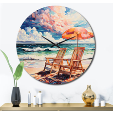 Clocks Design Art "Beautify Beach Chairs Scenery I" Nautical Beach Oversized Wall Clock 23"