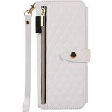 XIMAND XIMAND for Samsung Galaxy Z Fold 4 5G Case, Luxury Shockproof PU Leather, Zipper Slot Card Wallet Case, Fashion Crossbody Gift White