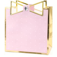 Valentines Day Gift Bags Hällmark Hallmark Signature 7" Medium Gift Bag Pink with Gold Border and Metallic Bow for Mothers Day, Birthdays, Engagements, Valentines Day, Sweetest Day and More