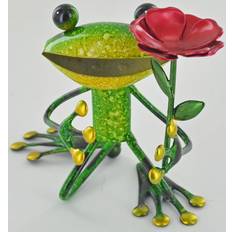Melbourne Metal Frog with a Flower Statue