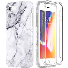 Mobile Phone Covers Suritch SURITCH Marble iPhone 8 Case/iPhone 7/iPhone Se 2020 Case, [Built-in Screen Protector] Full-Body Protection Hard PC Bumper Shockproof Cover Compatible with Apple 7/8/iPhone Se 2020- Black/White