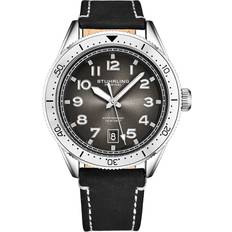 Stührling Black Genuine Leather with White Contrast 42mm Black